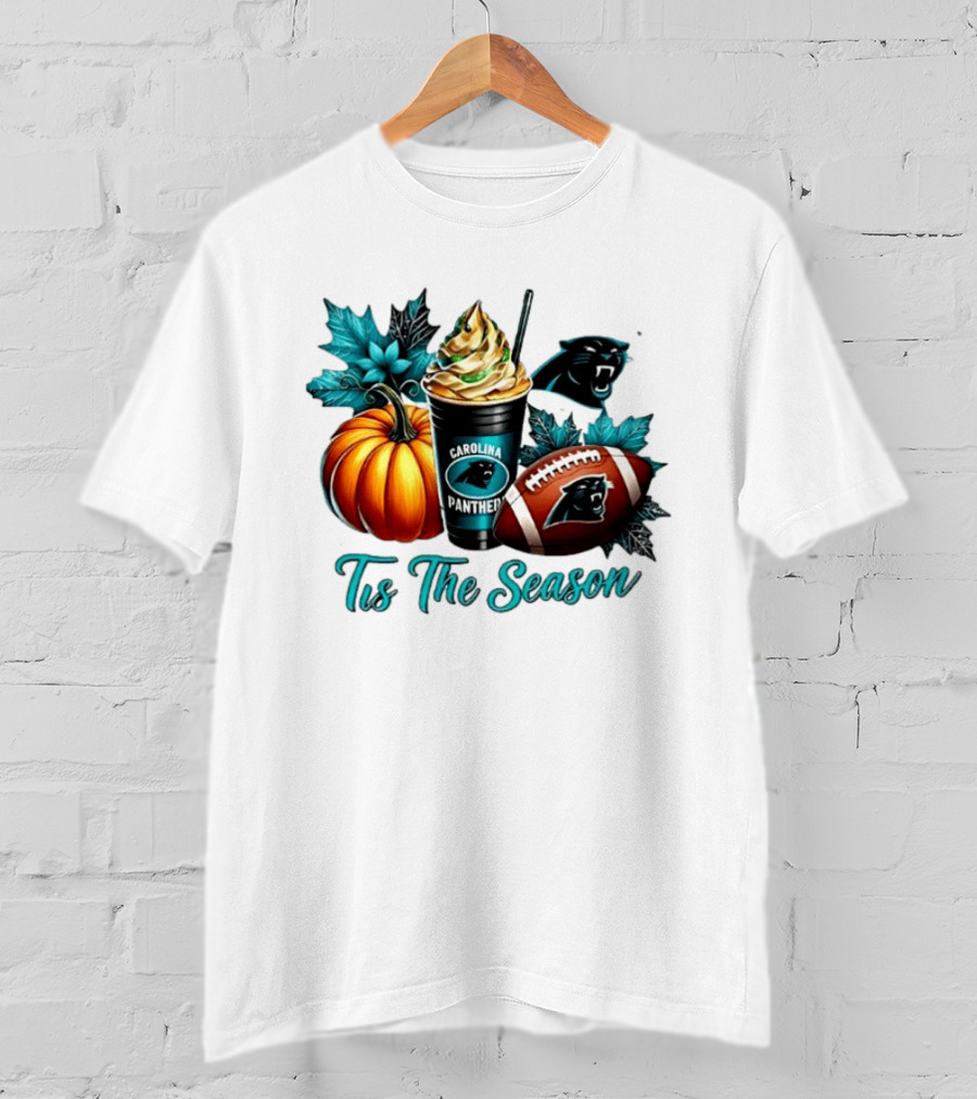Tis The Season Carolina Panthers Halloween Football Pumpkin Latte T-Shirt