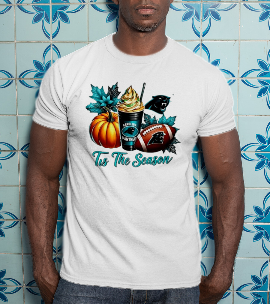 Tis The Season Carolina Panthers Halloween Football Pumpkin Latte T-Shirt