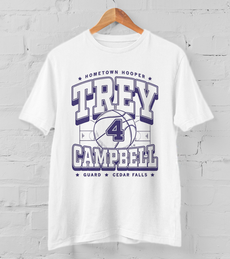 Trey Campbell Hometown Hooper Basketball Guard Cedar Falls T-Shirt
