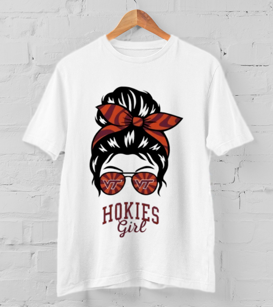 Virginia Tech Hokies Messy Bun Sunglasses Bow T-Shirt