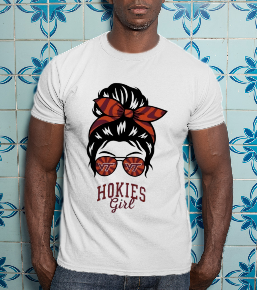 Virginia Tech Hokies Messy Bun Sunglasses Bow T-Shirt
