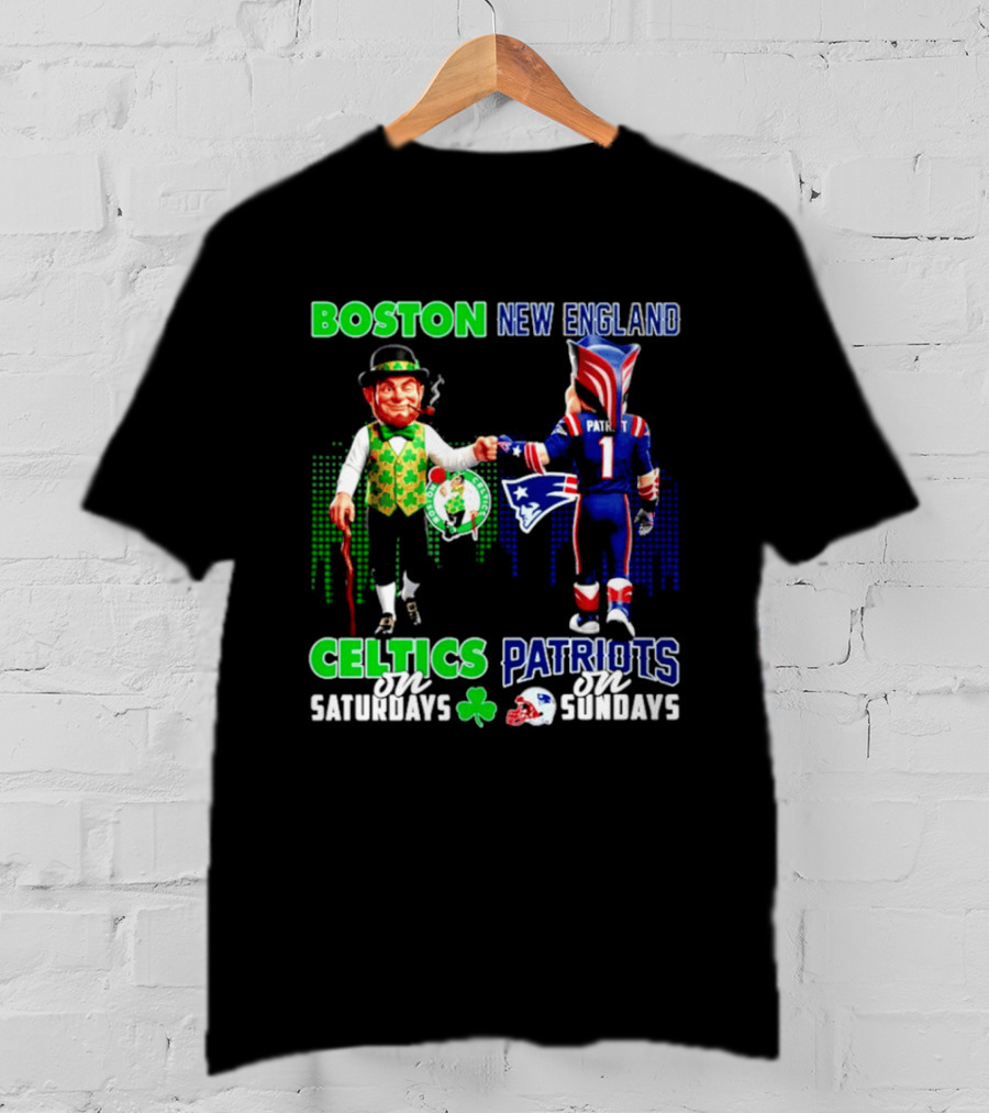 Boston Celtics Saturdays And New England Patriots Sundays Skyline T-Shirt