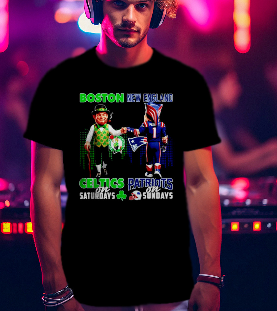 Boston Celtics Saturdays And New England Patriots Sundays Skyline T-Shirt