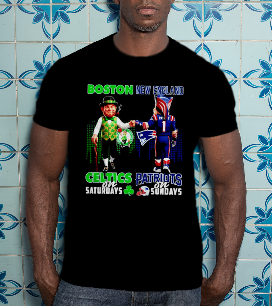 Boston Celtics Saturdays And New England Patriots Sundays Skyline T-Shirt