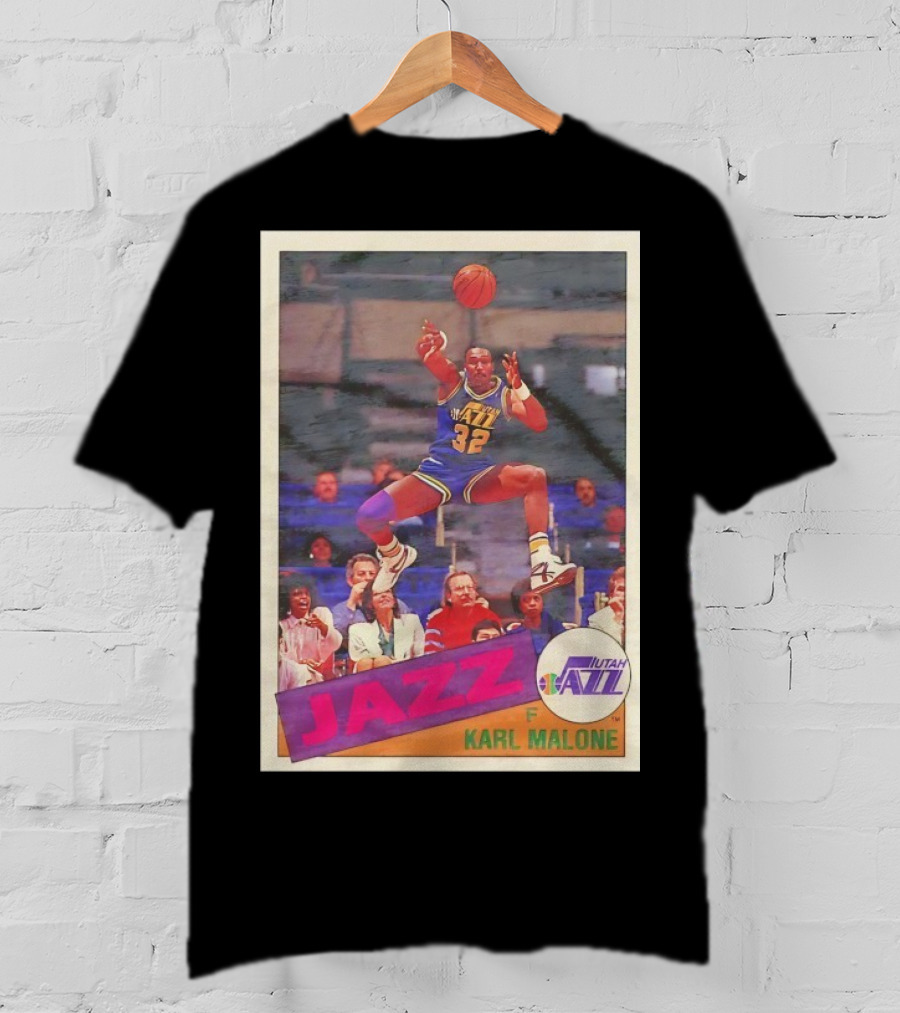 Utah Jazz Karl Malone 32 Basketball Card 1992 T-Shirt