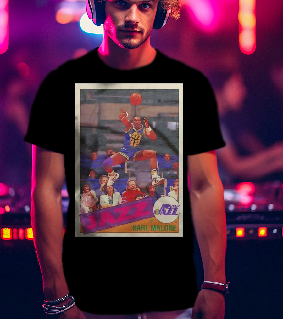 Utah Jazz Karl Malone 32 Basketball Card 1992 T-Shirt