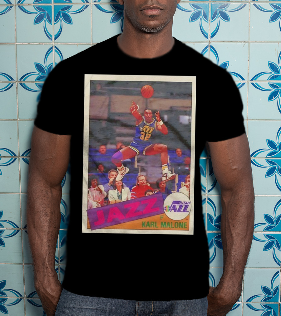 Utah Jazz Karl Malone 32 Basketball Card 1992 T-Shirt