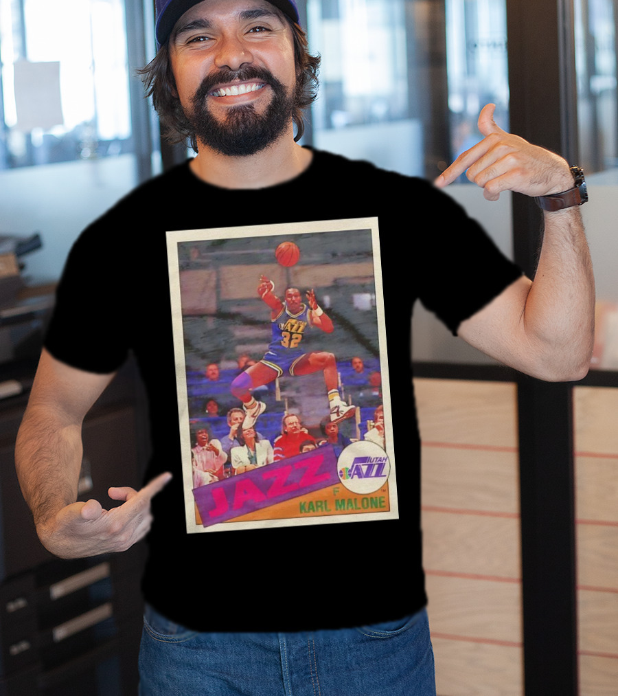 Utah Jazz Karl Malone 32 Basketball Card 1992 T-Shirt