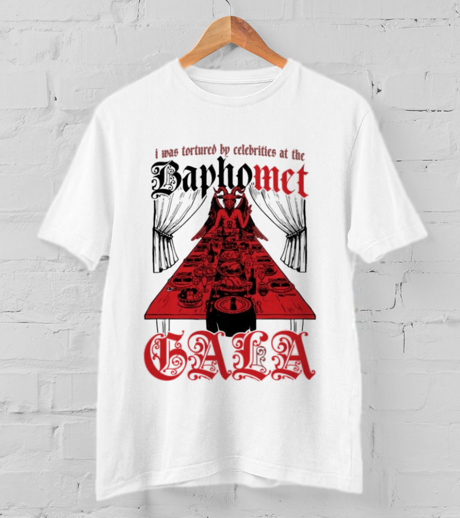 I Was Tortured By Celebrities At The Baphomet Gala Cryptic Red Table Setting T-Shirt