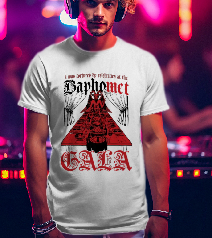 I Was Tortured By Celebrities At The Baphomet Gala Cryptic Red Table Setting T-Shirt