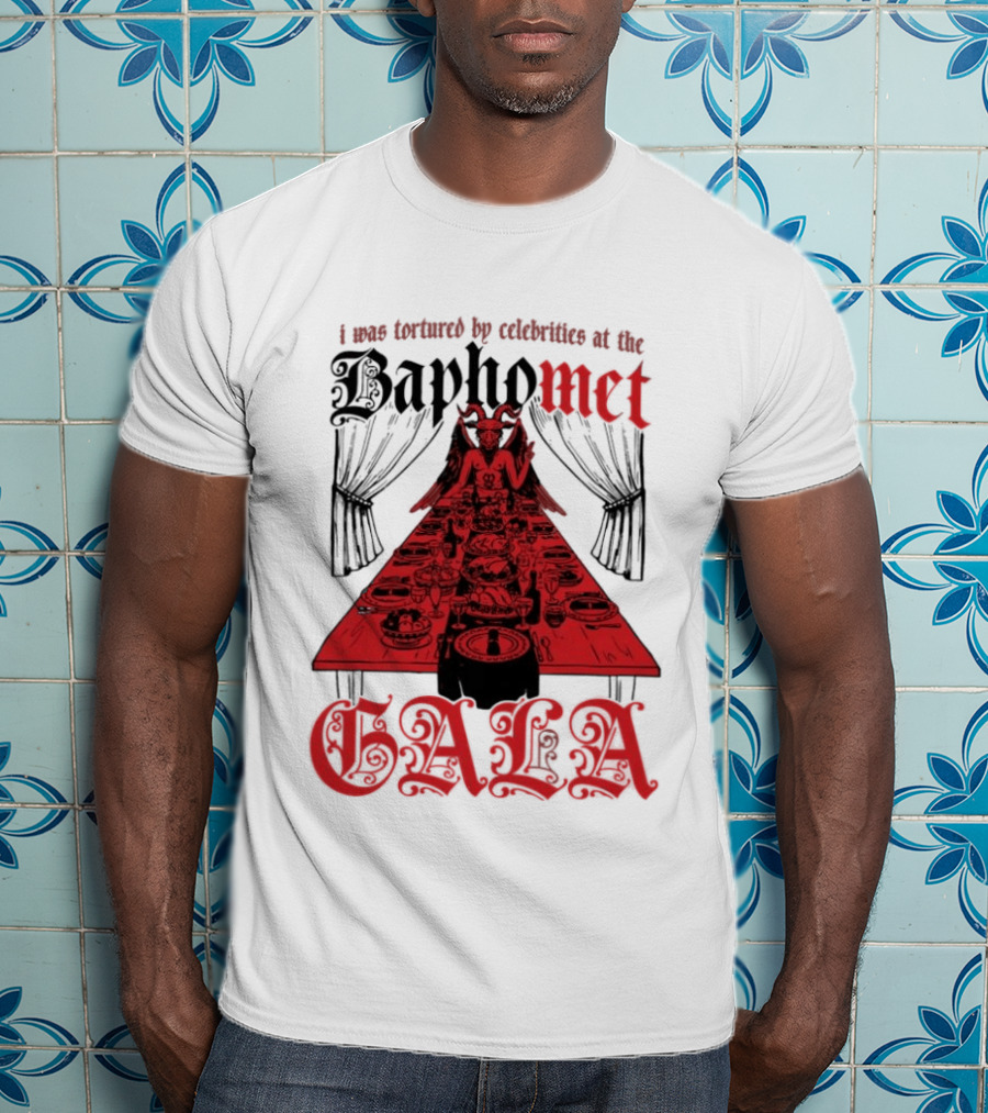 I Was Tortured By Celebrities At The Baphomet Gala Cryptic Red Table Setting T-Shirt