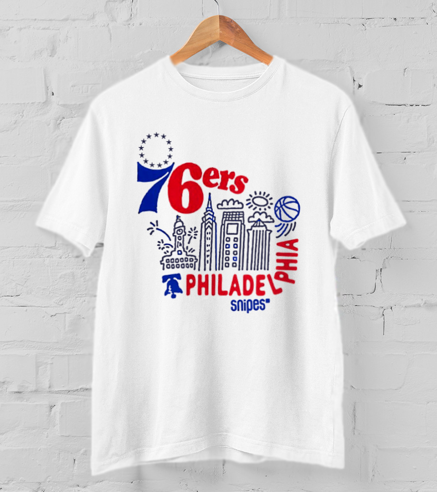 Philadelphia 76ers Snipes City Skyline Sketch Basketball T-Shirt