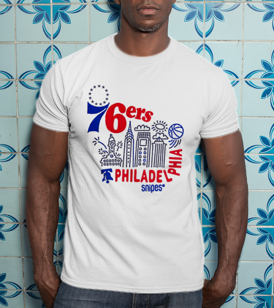 Philadelphia 76ers Snipes City Skyline Sketch Basketball T-Shirt