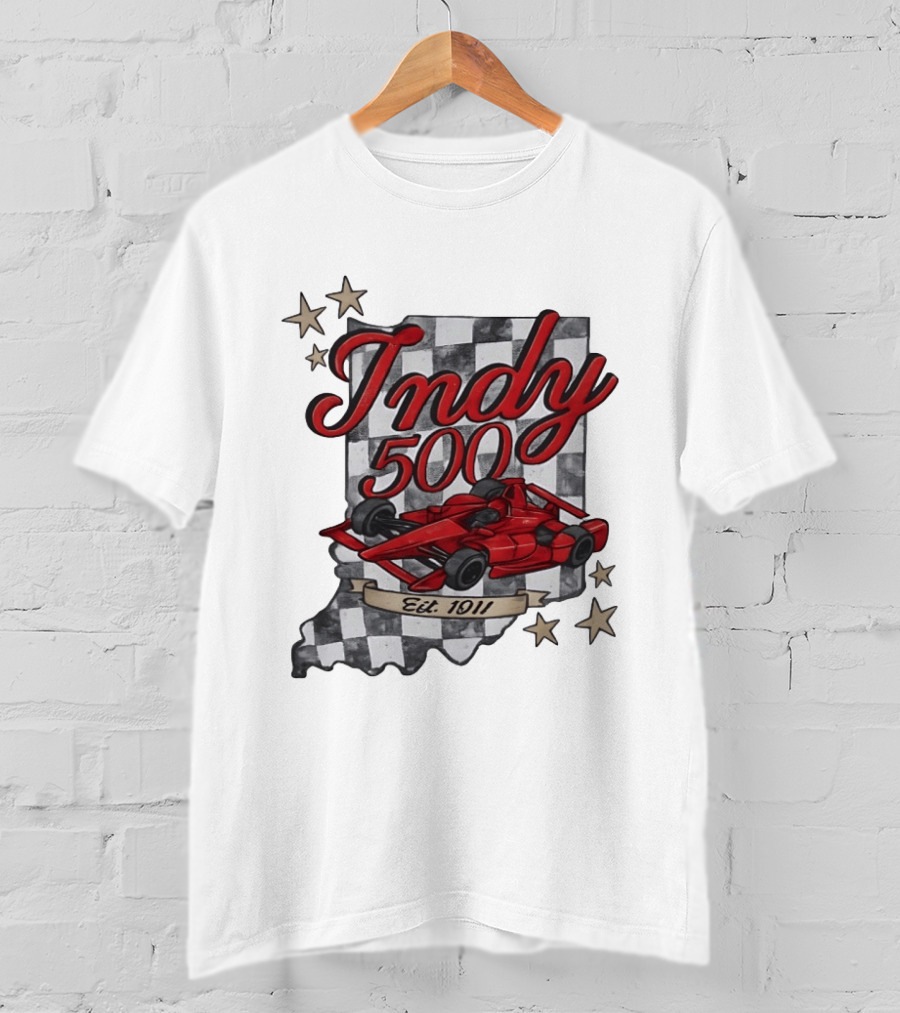 Indy 500 Racing Checkered Flag Red Race Car Est. 1911 Indianapolis T-Shirt