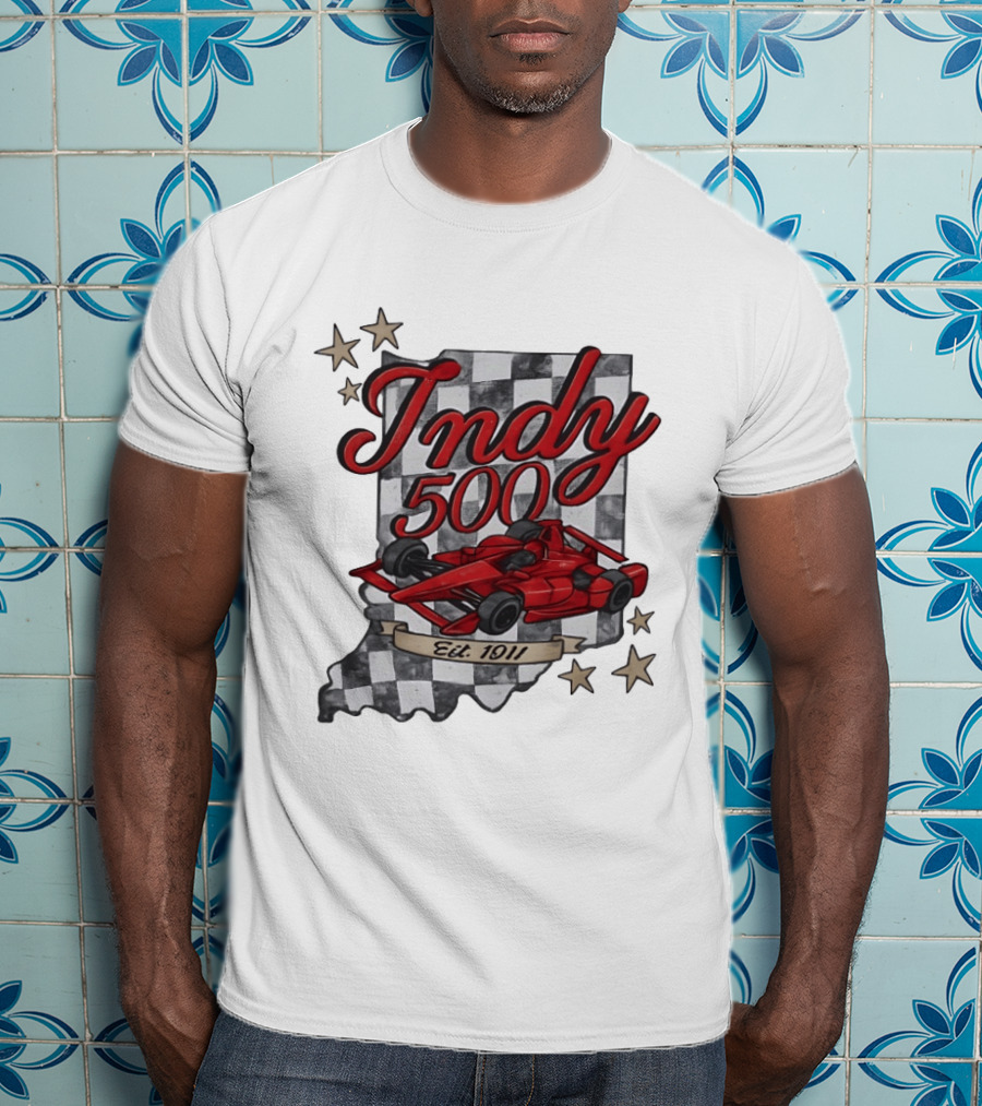 Indy 500 Racing Checkered Flag Red Race Car Est. 1911 Indianapolis T-Shirt
