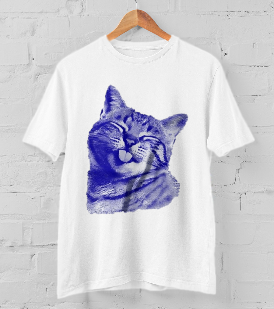 Playful Cat Sticking Out Tongue In Blue Tint T-Shirt