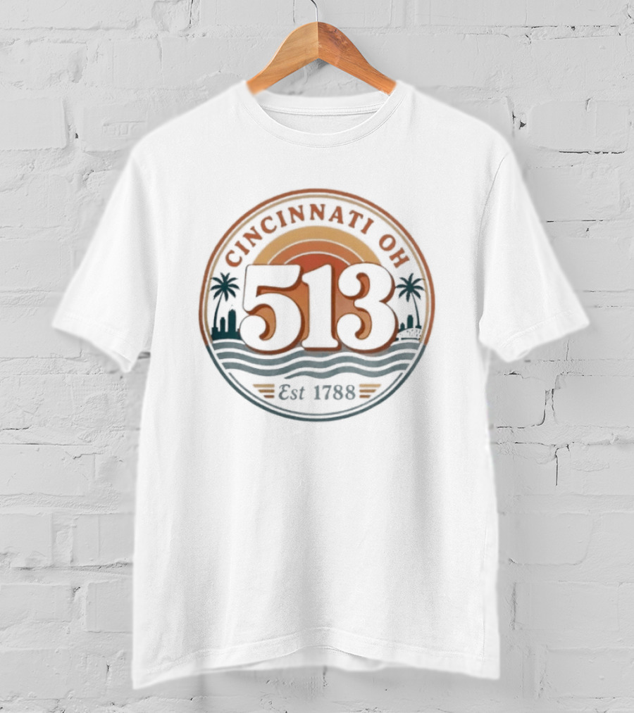 Cincinnati Ohio 513 Est 1788 Retro Sunset Palms T-Shirt
