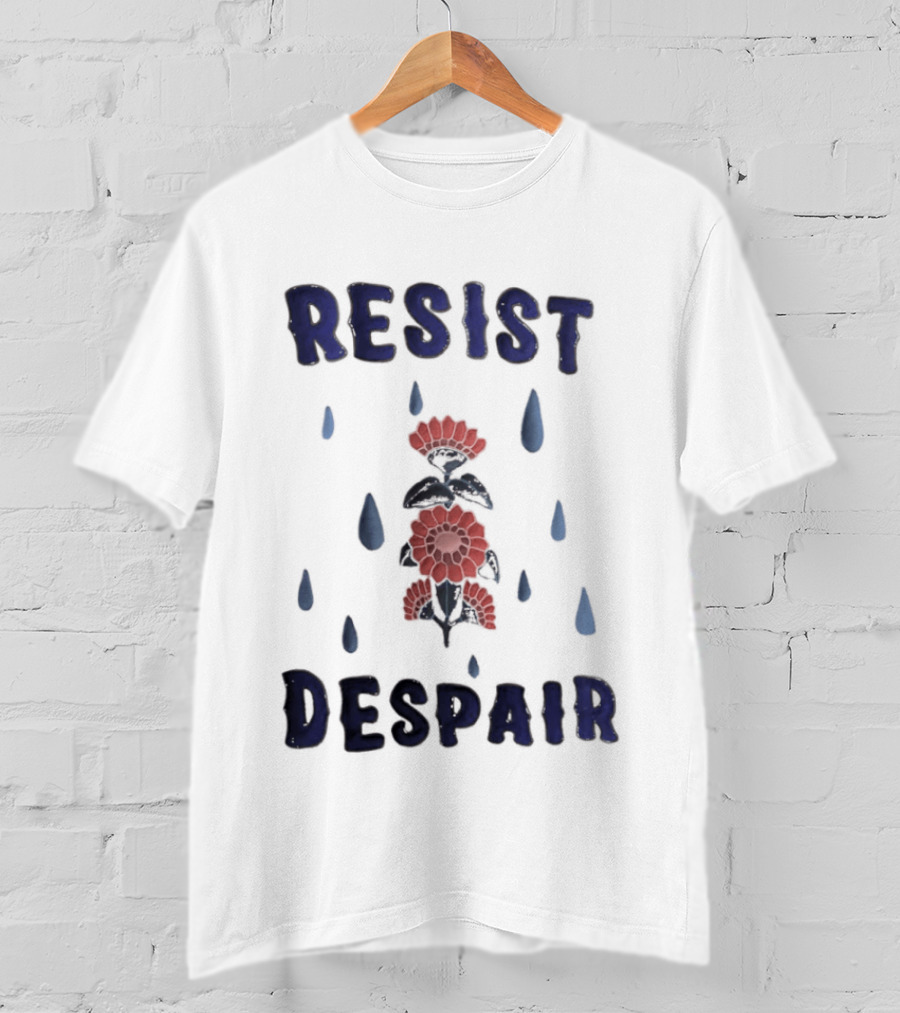 Resist Despair Red Flowers Blue Drops T-Shirt