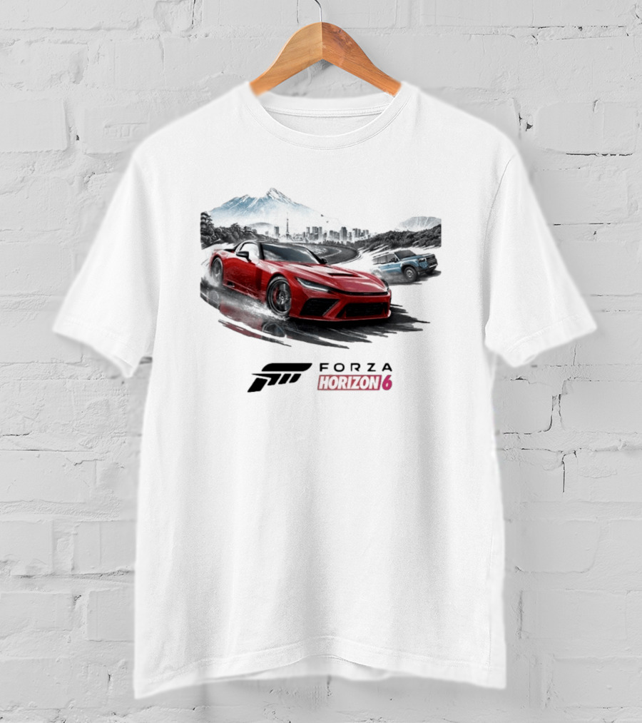 Forza Horizon 6 Red Sports Car And SUV Racing Scene T-Shirt