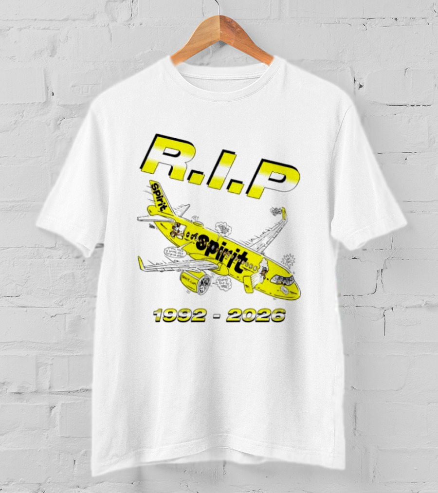 RIP Spirit Airlines 1992 2026 Yellow Plane Cartoon T-Shirt