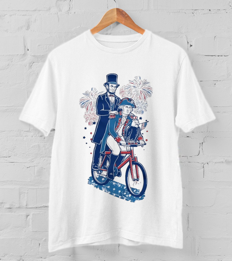 Free Ride George Washington Abe Lincoln Fireworks July 4th Bicycle Eagle T-Shirt