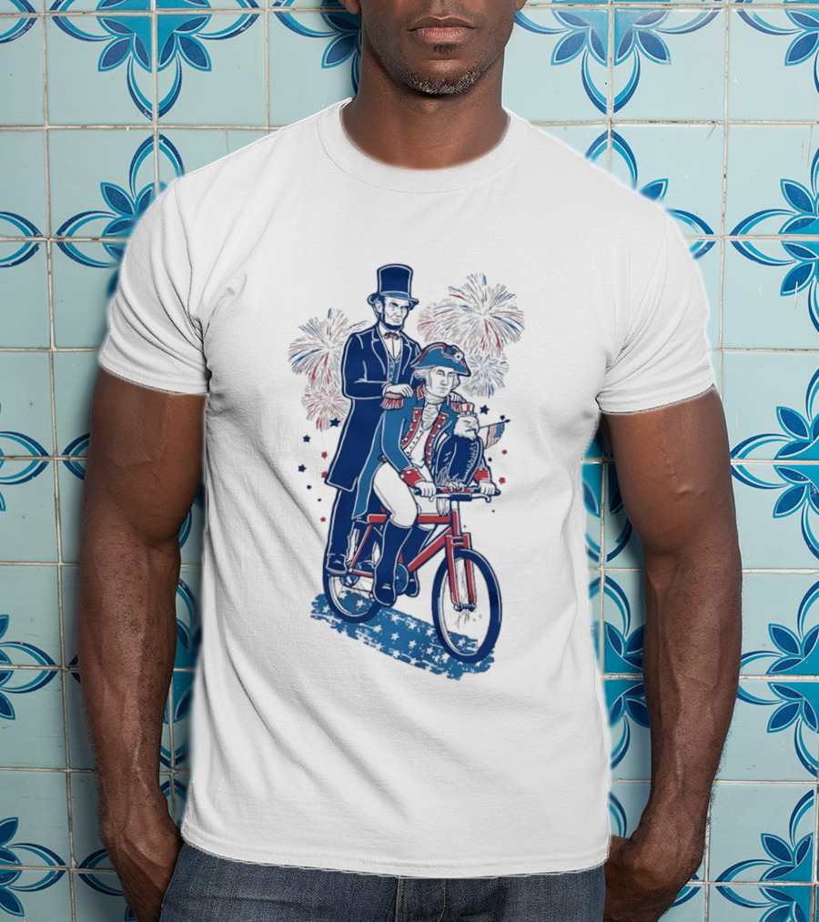 Free Ride George Washington Abe Lincoln Fireworks July 4th Bicycle Eagle T-Shirt