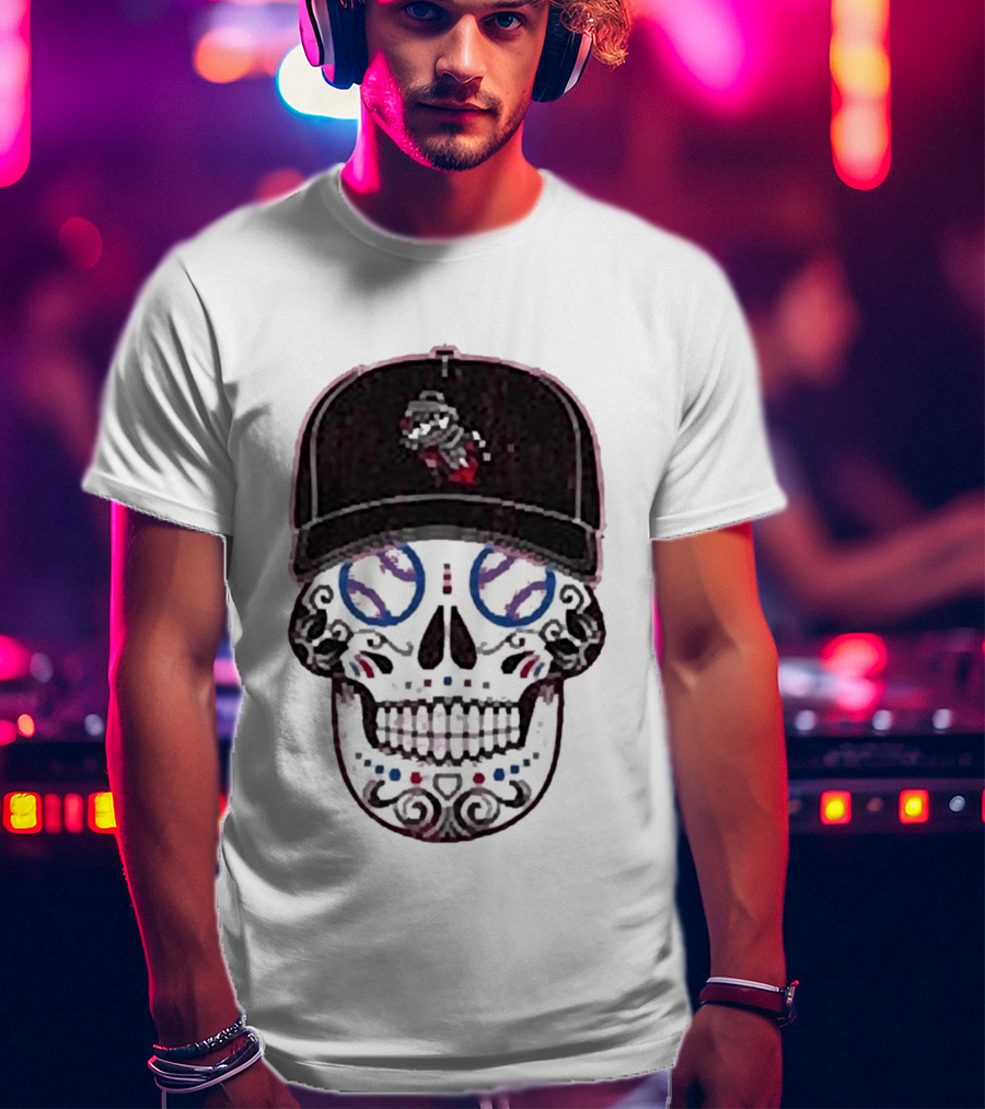 Rocket City Trash Pandas Sugar Skull Hat Baseball T-Shirt