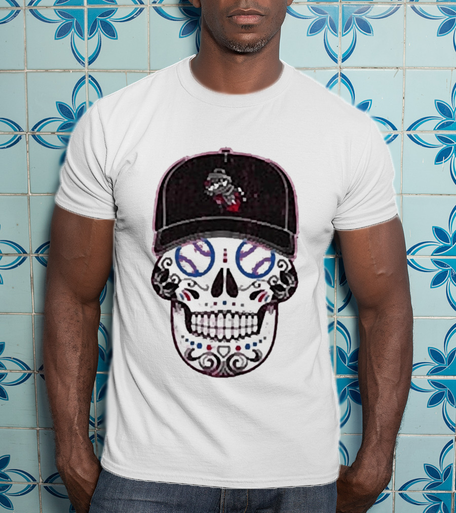Rocket City Trash Pandas Sugar Skull Hat Baseball T-Shirt
