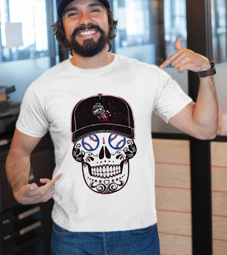 Rocket City Trash Pandas Sugar Skull Hat Baseball T-Shirt