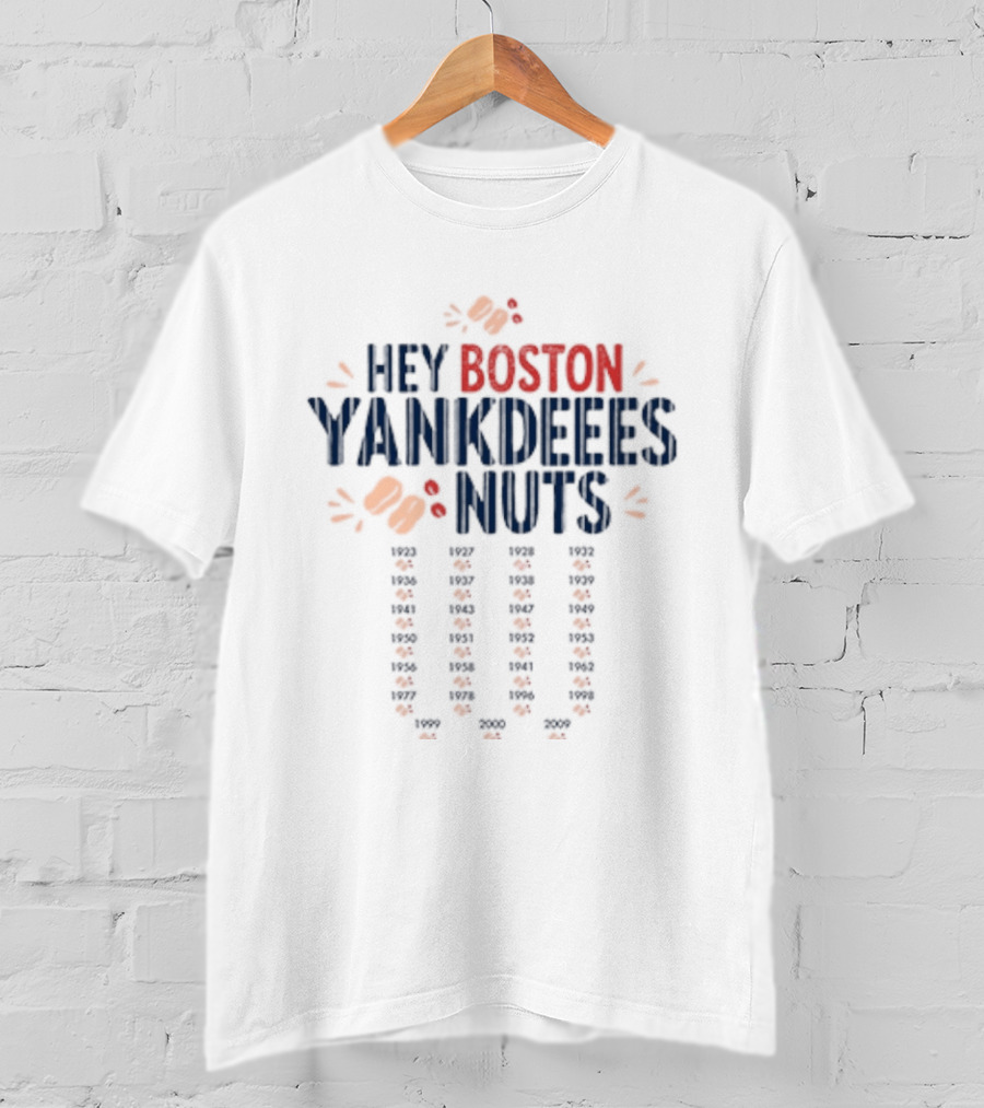 Hey Boston Yankdeeees Nuts Embroidered Text With Orange Paws T-Shirt