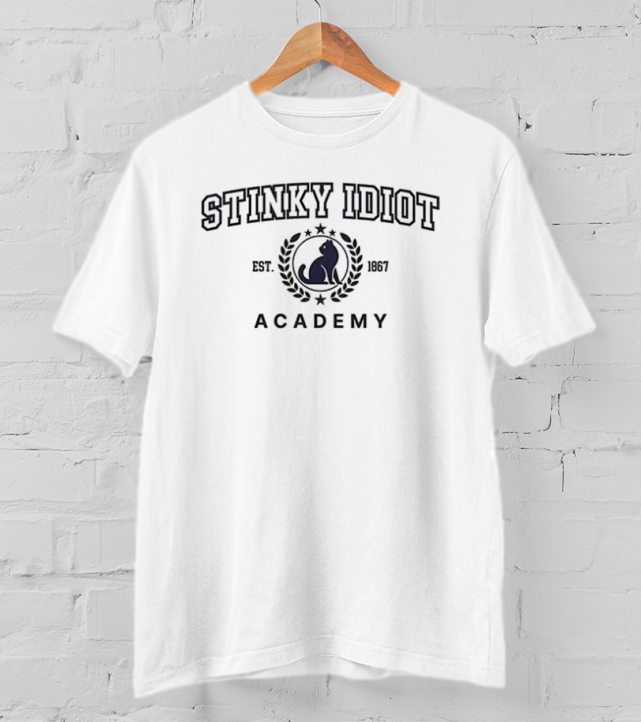 Stinky Idiot Academy Est 1867 Wreath Laurel Cat T-Shirt