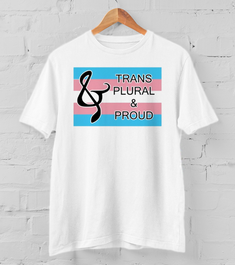 Trans Plural And Proud Treble Clef Pink Blue Flag T-Shirt