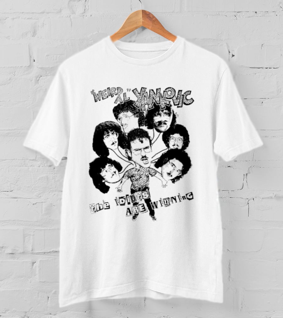 Weird Al Yankovic The Idiots Are Winning Black And White Caricature Faces T-Shirt