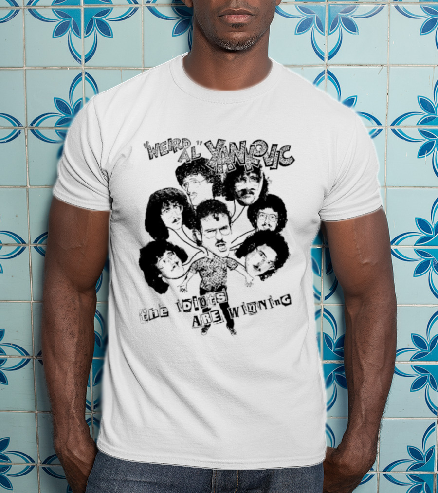 Weird Al Yankovic The Idiots Are Winning Black And White Caricature Faces T-Shirt