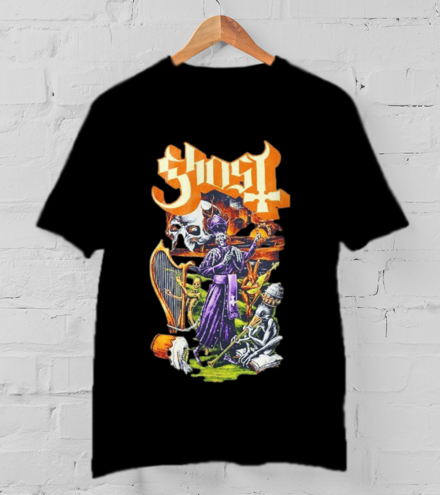 Ghost Band Gothic Horror Pope With Ghouls And Harp T-Shirt