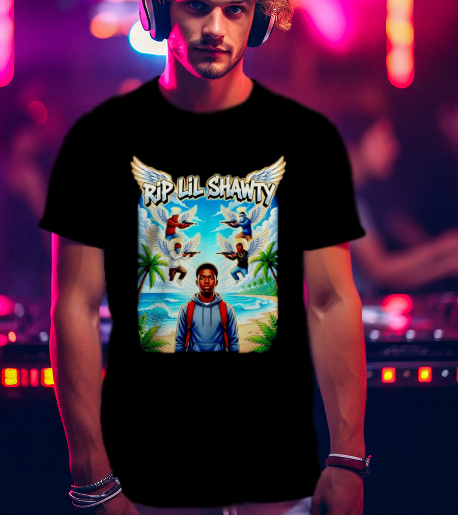 RIP Lil Shawty Angelic Wings Beach Scene Memorial T-Shirt