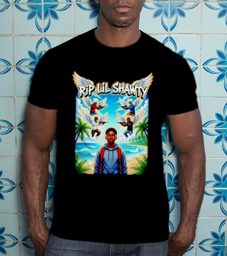 RIP Lil Shawty Angelic Wings Beach Scene Memorial T-Shirt