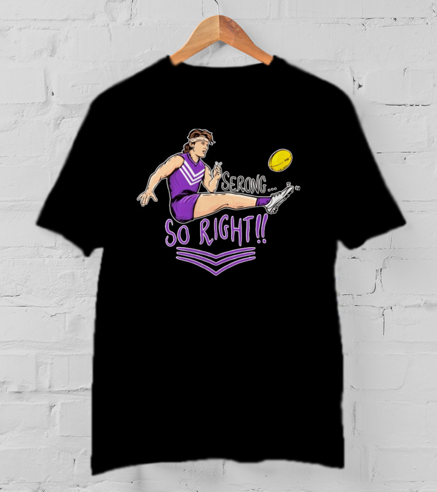 Serong So Right Purple Kicking Action Football T-Shirt