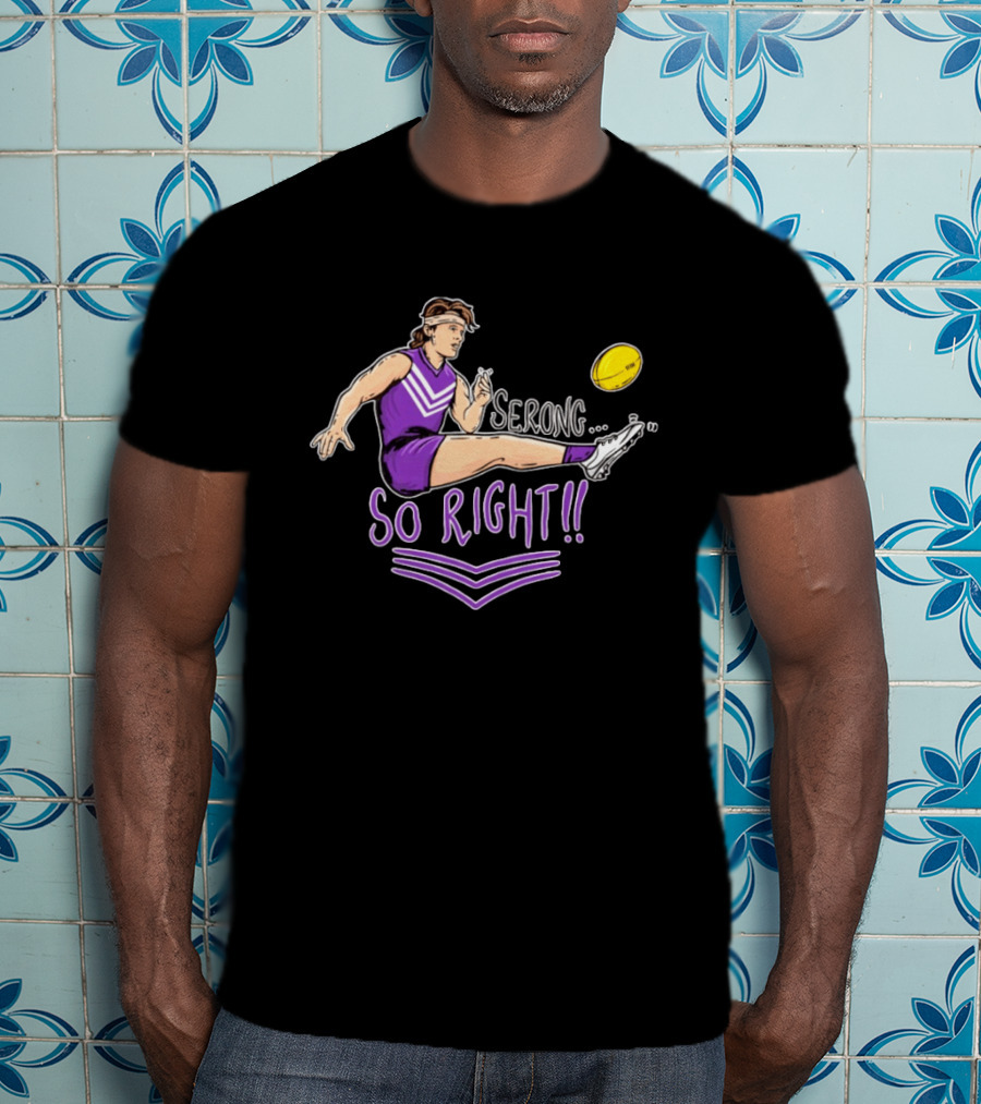 Serong So Right Purple Kicking Action Football T-Shirt