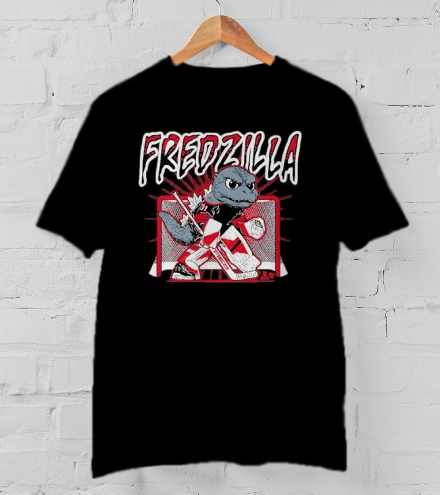 FredZilla Hockey Goalie Monster Art With Equipment And Net T-Shirt