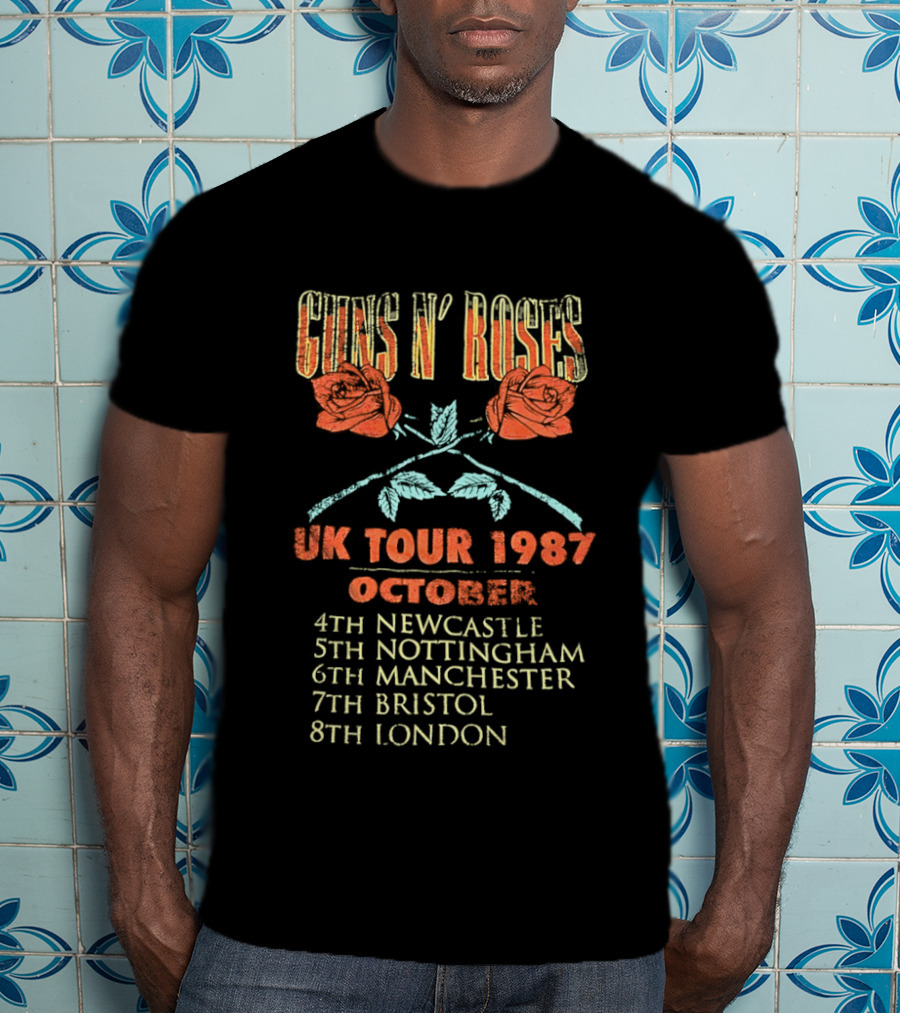 Guns N' Roses UK Tour 1987 October Newcastle Nottingham Manchester Bristol London T-Shirt