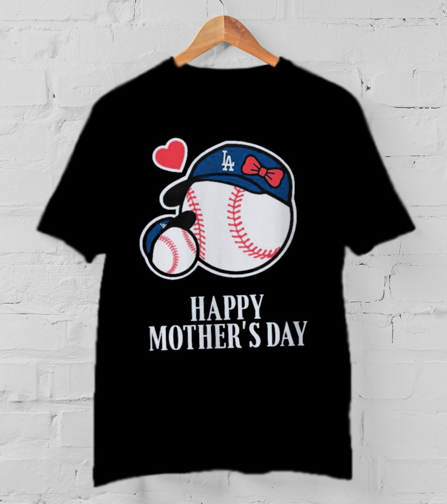 Happy Mother's Day 2026 LA Baseball Red Bow Heart T-Shirt