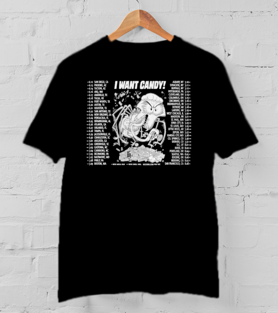 Monster I Want Candy Tour 2010 Concert Cities And Dates With Skeleton Monster T-Shirt