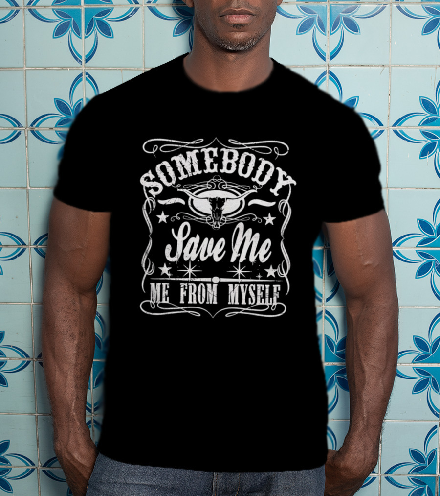 Somebody Save Me From Myself Country Jelly Roll Bull Skull Western T-Shirt