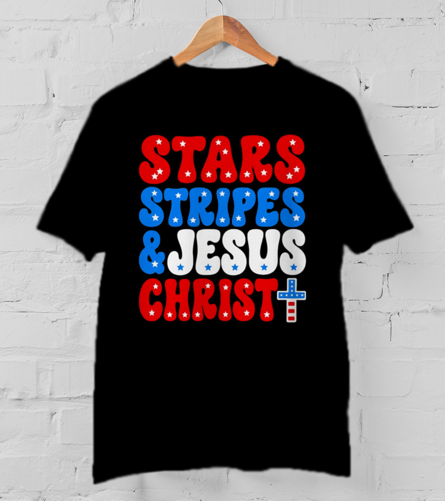 Patriotic Stars Stripes Jesus Christ Christian Faith Cross T-Shirt