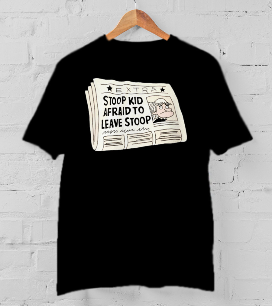 Stoop Kid Afraid To Leave Stoop Newspaper Extra Cartoon Headline T-Shirt