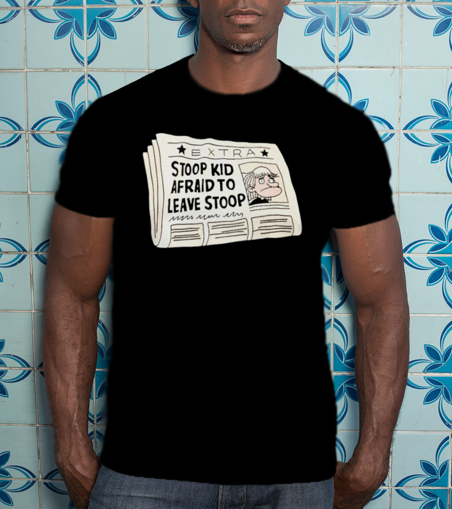 Stoop Kid Afraid To Leave Stoop Newspaper Extra Cartoon Headline T-Shirt