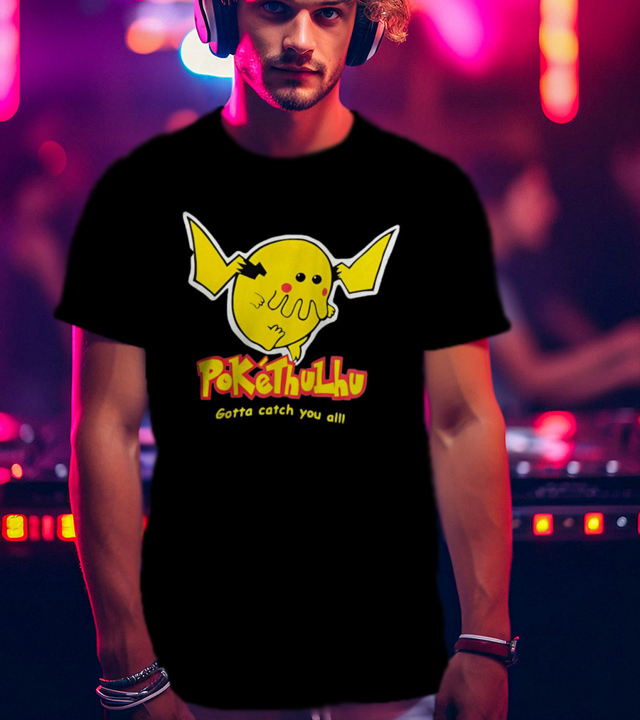 Pokethulhu Gotta Catch You All Yellow Hybrid T-Shirt
