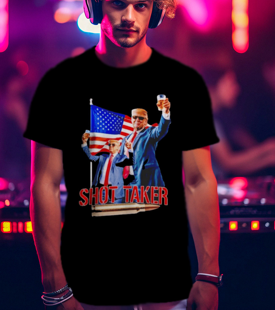 Shot Taker USA President American Flag Beer T-Shirt