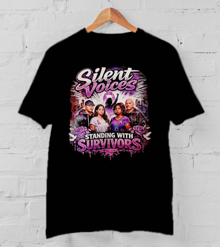 Silent Voices Standing With Survivors Ribbon And Roses Empowerment T-Shirt